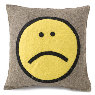 Hand Felted Wool Happy Sad Face Pillow - 20" Plushie Depot