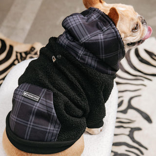 Frenchie Dog Hoodie - Black Plaid | Plushie Depot