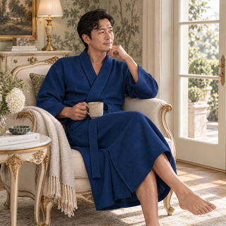 Waffle Spa Bathrobe for Men - Absorbent, Lightweight