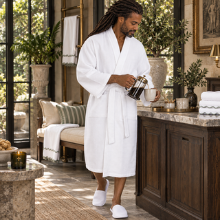 Waffle Spa Bathrobe for Men - Absorbent, Lightweight White
