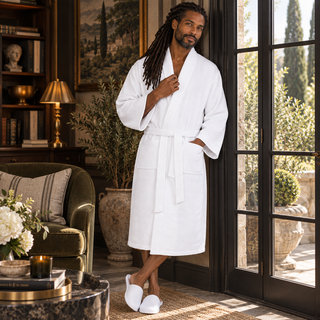 Waffle Spa Bathrobe for Men - Absorbent, Lightweight