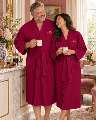 Waffle Spa Bathrobe for Men - Absorbent, Lightweight Wine Red