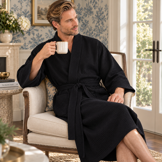 Waffle Spa Bathrobe for Men - Absorbent, Lightweight