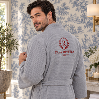Waffle Spa Bathrobe for Men - Absorbent, Lightweight Grey