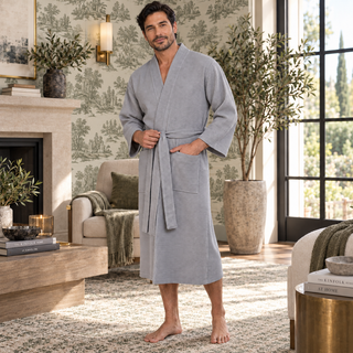 Waffle Spa Bathrobe for Men - Absorbent, Lightweight