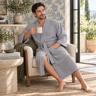Waffle Spa Bathrobe for Men - Absorbent, Lightweight