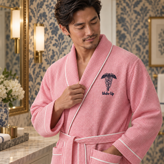 Premium Waffle Piping Robe for Men Blush with Piping