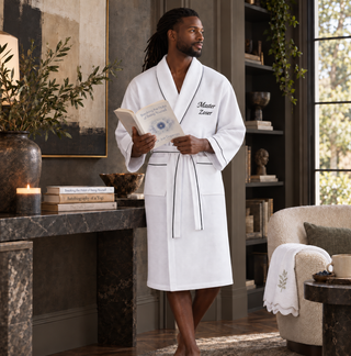 Premium Waffle Piping Robe for Men White with Piping