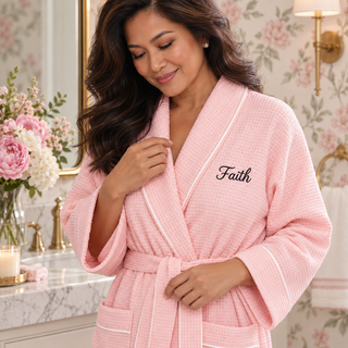 Women’s Waffle Piping Bathrobe – Lightweight Spa-Style Comfort