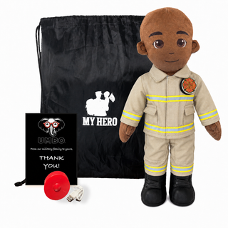 Firefighter Doll | Fireman Doll & Recordable Plush Male Dark Skin Bald