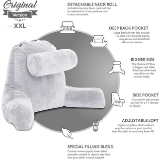 XXL Husband Pillow Oversized Bed Backrest Pillow with Arms