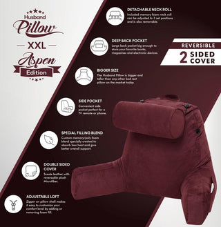 XXL Husband Pillow Aspen Edition Backrest Pillow with Memory Foam