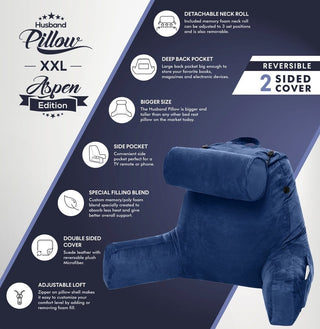 XXL Husband Pillow Aspen Edition Backrest Pillow with Memory Foam