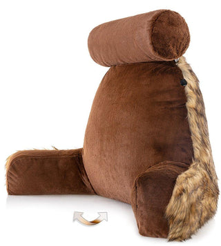 XXL Husband Pillow - Faux Fur Backrest Pillow with Arms Memory Foam - Two Side  Pelt - Long / Short