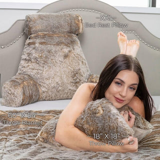 XXL Husband Pillow - Faux Fur Backrest Pillow with Arms Memory Foam - Two Side  Pelt - Long / Short