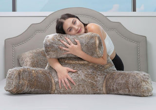 XXL Husband Pillow - Faux Fur Backrest Pillow with Arms Memory Foam - Two Side  Pelt - Long / Short