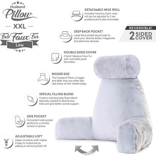 XXL Husband Pillow - Faux Fur Backrest Pillow with Arms Memory Foam - Two Side  Pelt - Long / Short