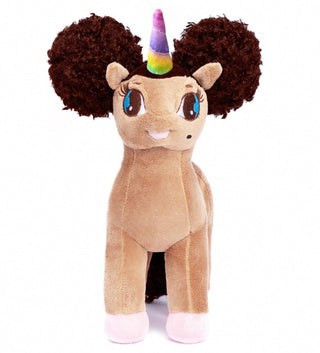 Guadalupe Unicorn Plush Toy with Afro Puffs - 12 inch | Plushie Depot