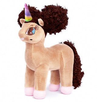 Guadalupe Unicorn Plush Toy with Afro Puffs - 12 inch | Plushie Depot