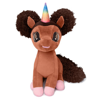 Dominique Unicorn Plush Toy with Afro Puffs - 15 inch | Plushie Depot