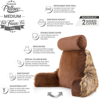 Medium Husband Pillow - Faux Fur Backrest - Memory Foam - Cover Reverses