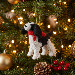Décoration de Noël en laine d'alpaga tricotée à la main - Chien épagneul