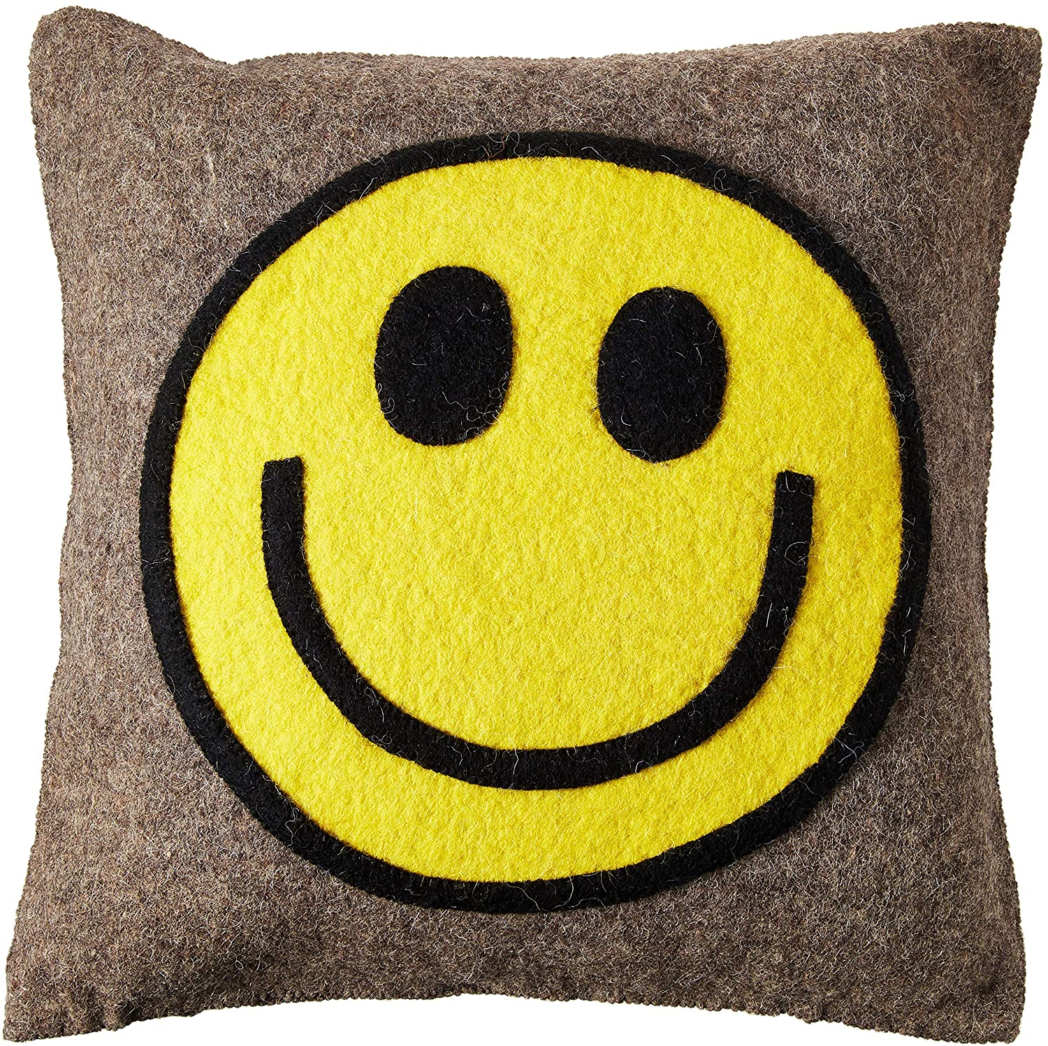 Hand Felted Wool Happy Sad Face Pillow - 20" Pillow - Plushie Depot