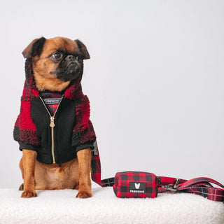 Frenchie Dog Hoodie - Red and Black Plaid | Plushie Depot