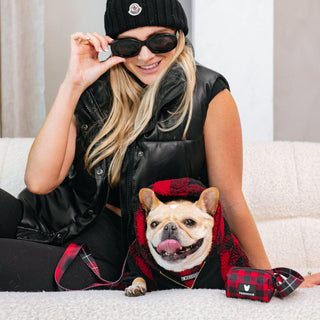 Frenchie Dog Hoodie - Red and Black Plaid