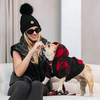 Frenchie Dog Hoodie - Red and Black Plaid | Plushie Depot