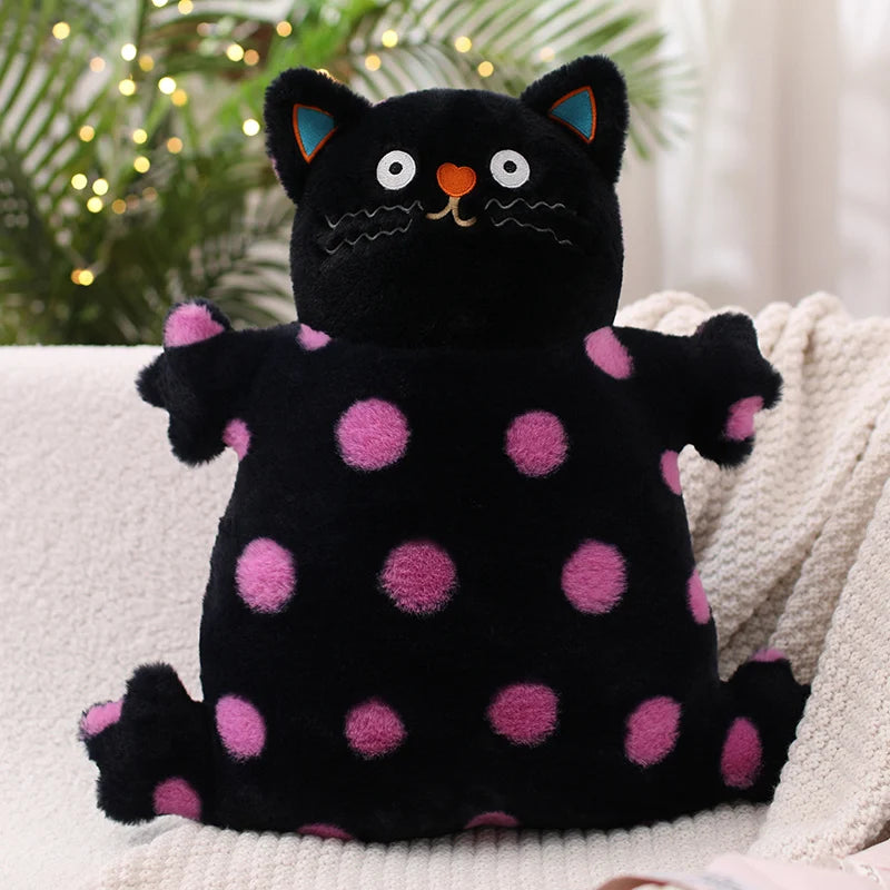 Polka Dot Kitty Cat Plush Toy black 15" Stuffed Animals - Plushie Depot
