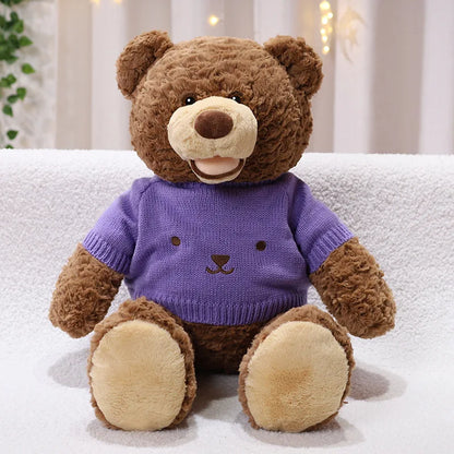 Smiley Face Sweater Teddy Bear Purple Stuffed Animals - Plushie Depot