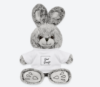 14" Gray Bunny Plush w/ Custom Tee - Plushie Depot
