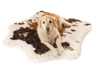 PupRug™ Animal Print Memory Foam Dog Bed - Brown Faux Cowhide | Plushie Depot