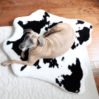 PupRug™ Animal Print Memory Foam Dog Bed - Black Faux Cowhide | Plushie Depot