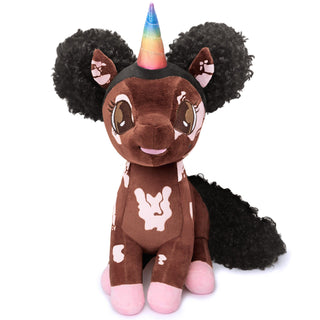 Tianca, Vitiligo Unicorn Plush Toy with Afro Puffs - 15 inch | Plushie Depot