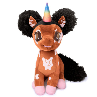 Malaysia, Vitiligo Unicorn Plush Toy with Afro Puffs - 15 inch | Plushie Depot