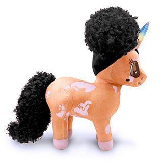 Brooklyn, Vitiligo Unicorn Plush Toy with Afro Puffs - 15 inch | Plushie Depot