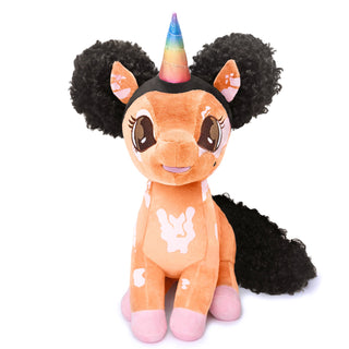 Brooklyn, Vitiligo Unicorn Plush Toy with Afro Puffs - 15 inch | Plushie Depot