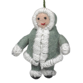Handmade Felt Snowsuit Gal Christmas Ornament - in Gray - Plushie Depot