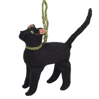 Hand Knit Alpaca Wool Christmas Ornament - Black Cat Ornament - Plushie Depot