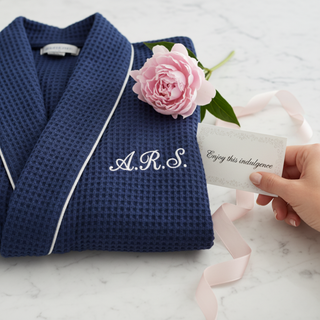 Women’s Waffle Piping Bathrobe – Lightweight Spa-Style Comfort Navy with Piping