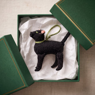 Black Cat Hand Knit Christmas Ornament