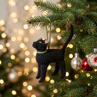 Black Cat Hand Knit Christmas Ornament
