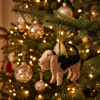 Bloodhound Dog Hand Knit Christmas Ornament