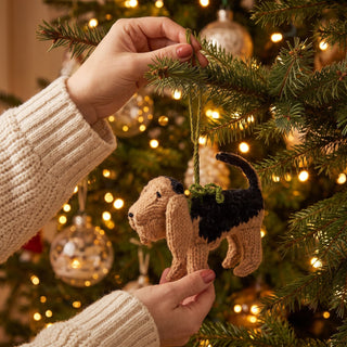 Bloodhound Dog Hand Knit Christmas Ornament