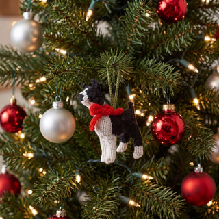 Boston Terrier Hand Knit Christmas Ornament