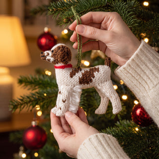 Décoration de Noël en laine d'alpaga tricotée à la main - Chien épagneul breton