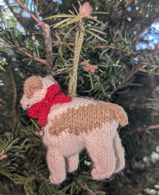Bulldog Dog Hand Knit Christmas Ornament