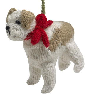 Bulldog Dog Hand Knit Christmas Ornament